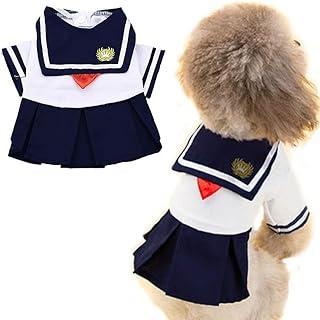 ANIAC Pet Navy Captain Suit Sailor Costume Student Uniform with Red Bow-Knot