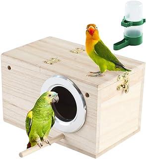 EMUST Parakeet Nesting Box Wood Bird Cage Accessories for Finch Lovebirds
