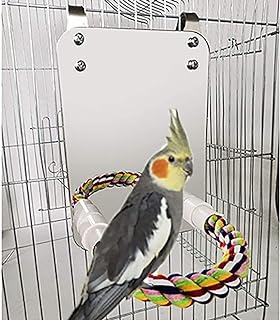 Keersi Bird Stand Rope Perch with Mirror Toy for Parrot Parakeet