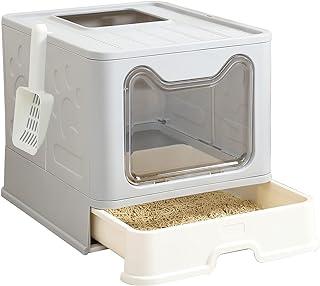 Cat Litter Box, FoldableTop and Front Door for Entry/Exit Enclosed Kitten Pan
