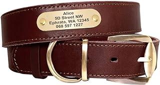 Didog Genuine Leather Dog Collars with Engraved Nameplate