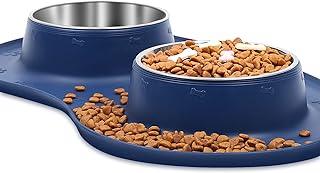 VIVAGLORY Large Dog Food and Water Bowls with Wider Non Skid Spill Proof Silicone Mat
