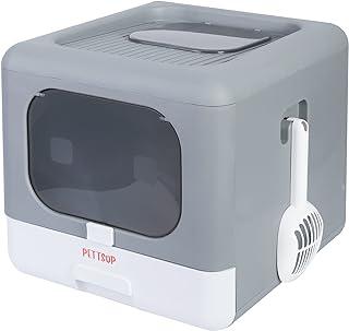 Pettsup Cute Cat Litter Box (Cube Robot) with Front and Top Entry Door