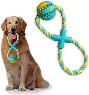 Upgrade 8-Shaped Dog Rope Chew Toys Tug of War Combine IQ Treat Ball Interactive Food Dispenser Training