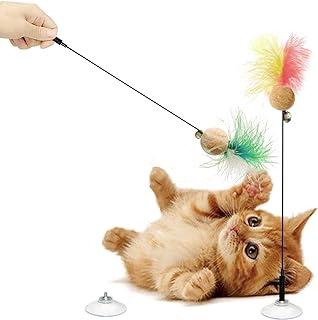 LEKLIT Cat Cork Ball Feather Wand Toys with Strong Suction Cup