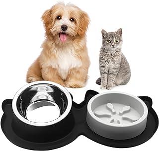 Slow Feeder Dog Bowls 3 in 1 Stainless Steel Doggy Food and Water 15 tilt