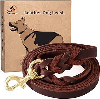 FAIRWIN Braided Leather Dog Training Leash 5.6 Foot