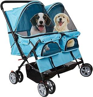 Dporticus Double Pet Stroller Foldable Doggy Carrier for Dog Cat and More Multiple Colors