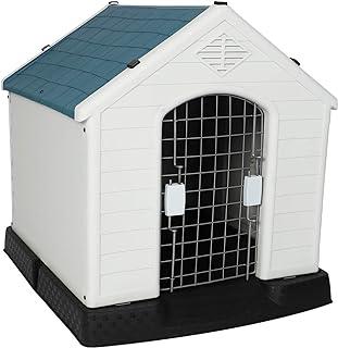 LUCKYERMORE Outdoor Dog House with Door Lightweight Plastic Pet Kennel