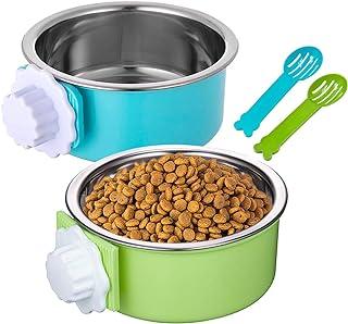 Hamiledyi Crate Dog Bowls Removable Hanging Stainless Steel Water Food Feeder