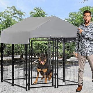 Welded Wire Dog Crate Large Metal Heavy Duty Outdoor Indoor Pet Playpen with a Roof and Water-Resistant Cover