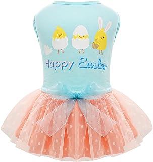 Small Dog Dress Happy Easter Clothes Cute Cartoon Print Holiday Outfit Tulle