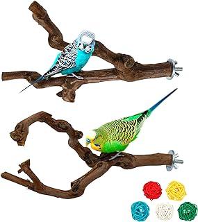 2 Packs Parrot Bird Perches,Natural Wild Grape Stick Grinding Paw Climbing Standing Caage Accessories Toy for 3-4 Parakeet
