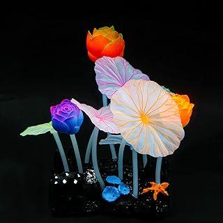 Uniclife Glowing Effect Lotus Ornament Silicone Decor Aquarium Decoration for Fish Tank with Suction Cup
