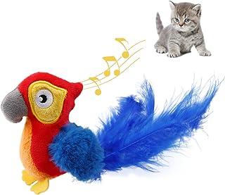 Gigwi Red Parrot Sound Squeaking Cat Toys Bird Furry Tail with Feather Melody Chaser