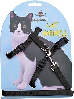 PUPTECK Adjustable Cat Harness Nylon Strap Collar with Leash Black