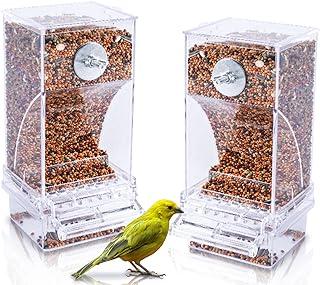 Hamiledyi No Mess Bird Cage Feeders with Perch Acrylic Transparent Seed Food Container