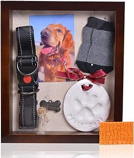 Pet Memorial Shadow Box with Clay Paw Print Impression Kit,Dog & Cat Wood Picture Frame Ornament