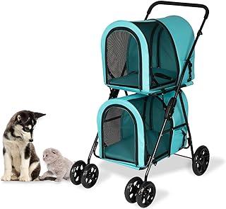 Double Layer Dog Pram Stroller Foldable 3 in 1 Pet Stool for Cats