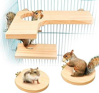 Squirrel Gerbil Chinchilla and Dwarf Hamster L-shaped Round Hole Wooden Platform