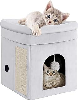 Mancro Cat Houses for Indoor cats with Fluffy Ball Hanging & Scratch Pad Without Odor