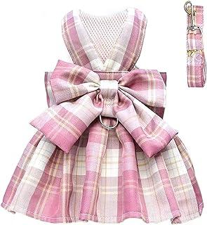 PETCARE Plaid Puppy Dress Bow Tie Harness Leash Set for Small Dogs