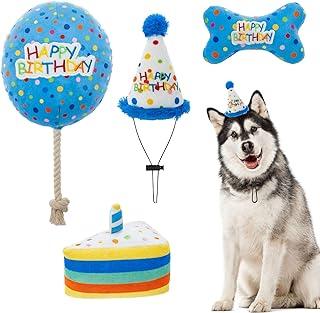 Dog Birthday Bandana Hat with Cake and Plush Squeeky Toys