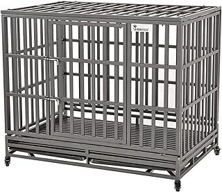 SMONTER 46″ Strengthened Heavy Duty Dog Crate Strong Metal Pet Kennel Playpen with Two Prevent Escape Lock
