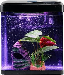 Betta Fish Tank Self Cleaning Glass 2 Gallon Small Nano Aquarium Starter Kit