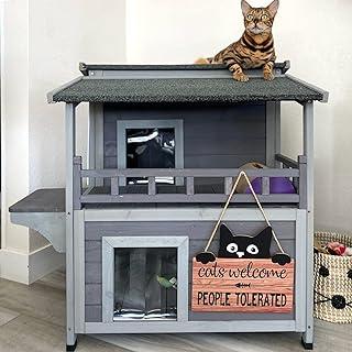 Cat House Outdoor Cage with Window, Wooden Kitty Playpen