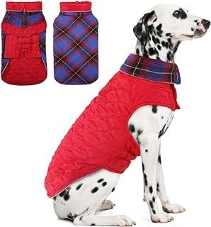 DENTRUN Dog Jacket Cold Weather Pet Apparel Winter Warm Coat Waterproof Reversible British Style Plaid Vest