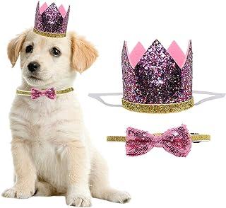 Perktail Cute Pet Birthday Crown Hat and Bow tie Collar Set (Purple)