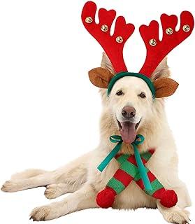 JPB Reindeer Antlers Headband and Christmas Doggie Scarf Set