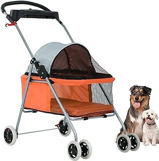 BestPet Pet Stroller 4 Wheels Posh Folding Waterproof Portable Travel Cat Dog Stool with Cup Holder, Orange