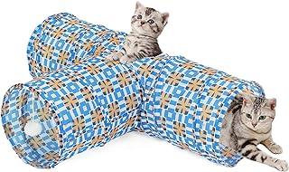 LUCKITTY Geometric Pattern Cat Tunnel 3 Way Tube with Plush Ball Toys