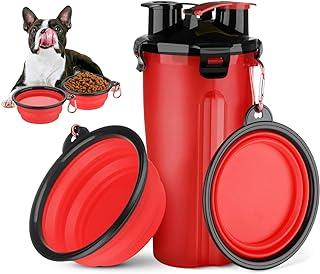 HETH Dog Travel Water Bottle, 2 in 1 Portable Pet Food Container and Dispenser (Red)