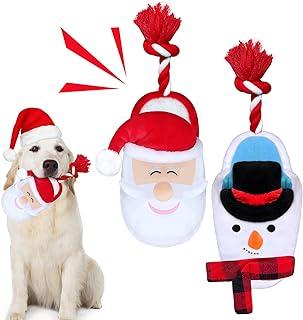 Lepawit Christmas Dog Toys 2 Pack Slipper Plush Squeaky Tote with Long-Lasting Rope