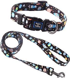 Roses&Poetry Dog Collar and Leash for Medium Large,Adjustable