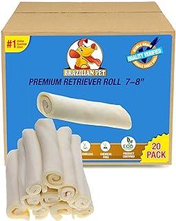 Brazilian Pet Extra Thick Retriever Rolls 7-8 Inches (20 Pack), 100% Natural, Single Sheet Rawhide