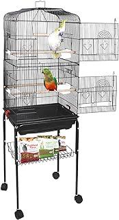 59.3 Rolling Bird Cage with Wrought Iron Stand and Storage Shelf