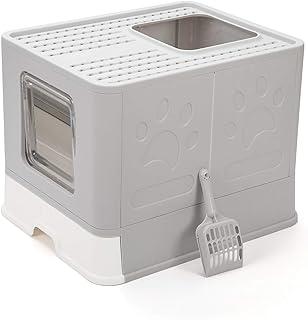 Vealind Foldable Cat Litter Box with Lid Front Entry & Top Exit
