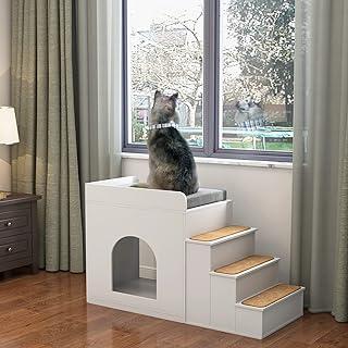 Multifunction Indoor Dog Pet multi-level bed Window Perch Seat Platform Wood Stairs Bunk Bed