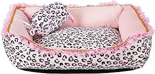 Cute Pink Puppy Sleeping Mat Bed with Leopard Pattern Round Square Shape Cat Dog Sofa bed Pet House Nest Cave
