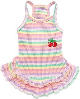 Pet Puppy Dress for Small Dogs Rainbow Colorful Striped Cherry Princess