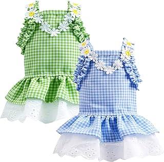 DOGGYZSTYLE 2 Pack Summer Dog Dresses Girl Puppy Cat Plaid Princess