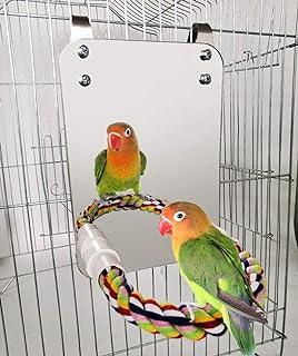 BWOGUE 7 Inch Bird Mirror with Rope for Cockatiel