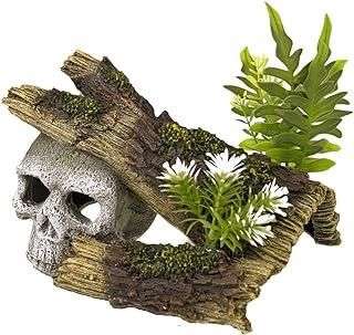 Blue Ribbon Jungle Skull Hideaway with Plants Exotic Environment Aquarium Ornament