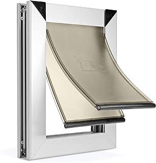 Small Silver Dog Door with Dual Flap and Shatter Resistant Locking Security Plate
