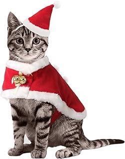 Christmas Cat Costume, Dog Xmas Red Hat with Cloak and White Pompom Ball Kitten Outfits