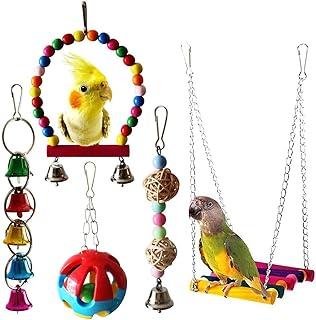 Mrli Pet Bird Swing Toys Set Colorful Wood Bell and Hammock Perch for Budgie Lovebird